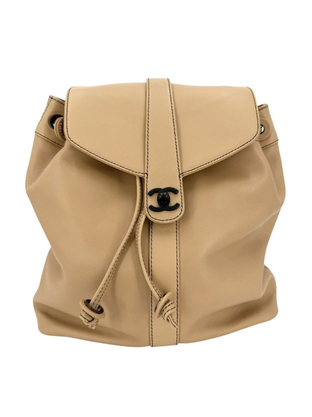 Chanel Backpack CC Logo Leather Brown Black